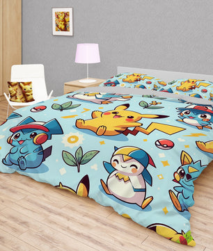 Pokemon Bedding Funny Cartoon Graphics Pikachu Bed Linen For Bedroom - Bedding Set & Quilt Set - Lusy Store LLC