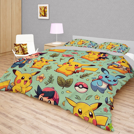 Pokemon Bedding Funny Cartoon Graphics Pikachu Bed Linen For Bedroom - Bedding Set & Quilt Set - Lusy Store LLC