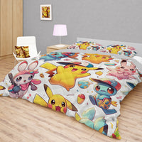 Pokemon Bedding Funny Cartoon Graphics Pikachu Bed Linen For Bedroom - Bedding Set & Quilt Set - Lusy Store LLC