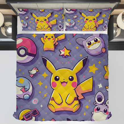 Pokemon Bedding Funny Cartoon Graphics Pikachu Bed Linen For Bedroom - Bedding Set & Quilt Set - Lusy Store LLC