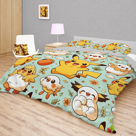 Pokemon Bedding Funny Cartoon Graphics Pikachu Bed Linen For Bedroom - Bedding Set & Quilt Set - Lusy Store LLC