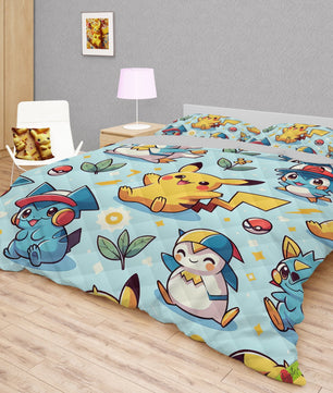 Pokemon Bedding Funny Cartoon Graphics Pikachu Bed Linen For Bedroom - Bedding Set & Quilt Set - Lusy Store LLC