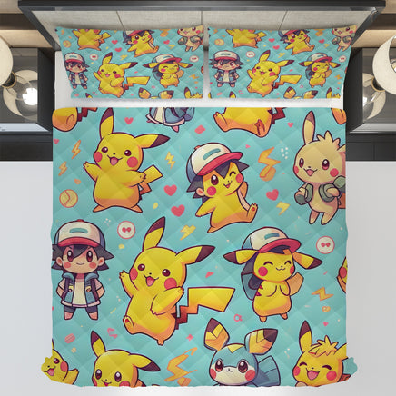 Pokemon Bedding Funny Cartoon Graphics Pikachu Bed Linen For Bedroom - Bedding Set & Quilt Set - Lusy Store LLC