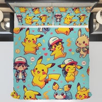 Pokemon Bedding Funny Cartoon Graphics Pikachu Bed Linen For Bedroom - Bedding Set & Quilt Set - Lusy Store LLC