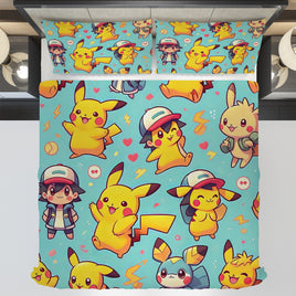 Pokemon Bedding Funny Cartoon Graphics Pikachu Bed Linen For Bedroom - Bedding Set & Quilt Set - Lusy Store LLC