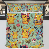 Pokemon Bedding Funny Cartoon Graphics Pikachu Bed Linen For Bedroom - Bedding Set & Quilt Set - Lusy Store LLC