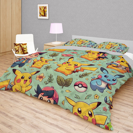 Pokemon Bedding Funny Cartoon Graphics Pikachu Bed Linen For Bedroom - Bedding Set & Quilt Set - Lusy Store LLC