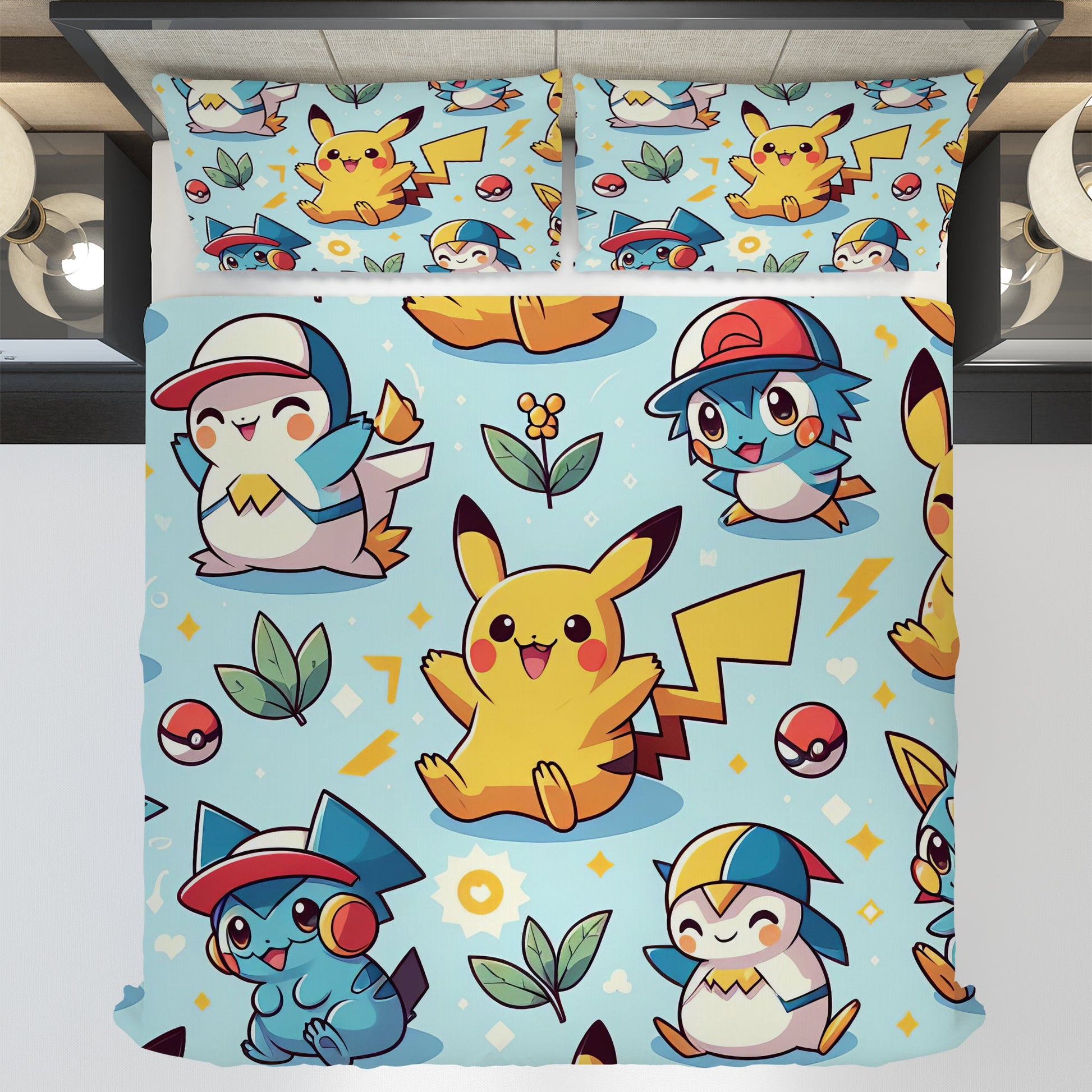 Pokemon Bedding Funny Cartoon Graphics Pikachu Bed Linen For Bedroom - Bedding Set & Quilt Set - Lusy Store LLC