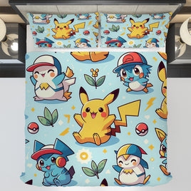 Pokemon Bedding Funny Cartoon Graphics Pikachu Bed Linen For Bedroom - Bedding Set & Quilt Set - Lusy Store LLC