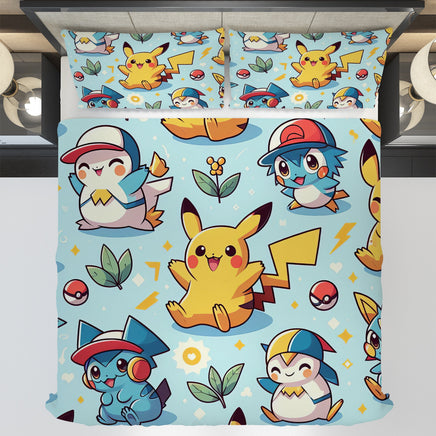 Pokemon Bedding Funny Cartoon Graphics Pikachu Bed Linen For Bedroom - Bedding Set & Quilt Set - Lusy Store LLC