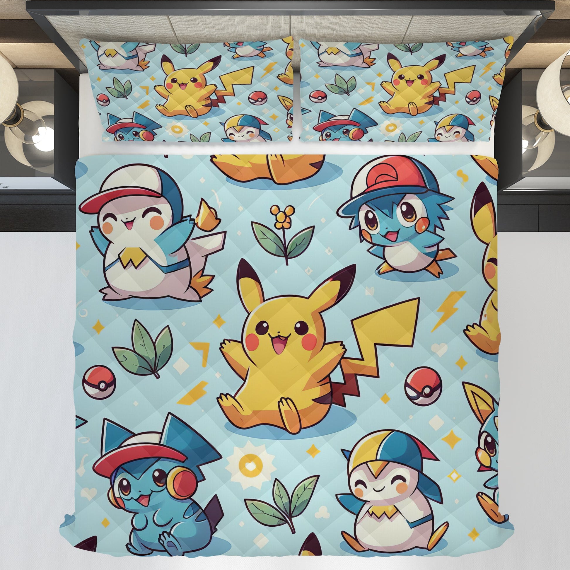 Pokemon Bedding Funny Cartoon Graphics Pikachu Bed Linen For Bedroom - Bedding Set & Quilt Set - Lusy Store LLC