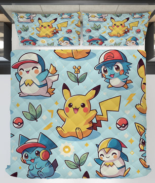 Pokemon Bedding Funny Cartoon Graphics Pikachu Bed Linen For Bedroom - Bedding Set & Quilt Set - Lusy Store LLC
