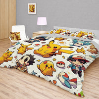 Pokemon Bedding Funny Cartoon Graphics Pikachu Bed Linen For Bedroom - Bedding Set & Quilt Set - Lusy Store LLC