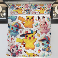 Pokemon Bedding Funny Cartoon Graphics Pikachu Bed Linen For Bedroom - Bedding Set & Quilt Set - Lusy Store LLC