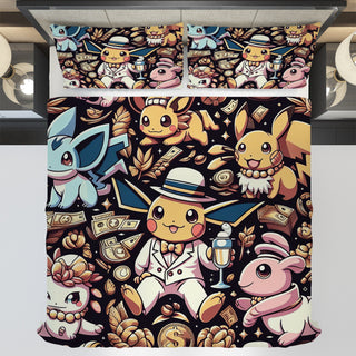 Pokemon Bedding Funny Rich Pikachu Bed Linen For Bedroom - Bedding Set & Quilt Set - Lusy Store LLC