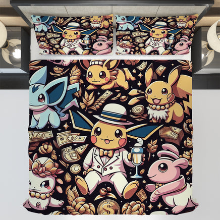 Pokemon Bedding Funny Rich Pikachu Bed Linen For Bedroom - Bedding Set & Quilt Set - Lusy Store LLC