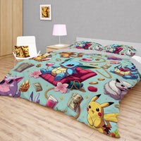 Pokemon Bedding Luxury Cartoon Graphics Pikachu Summer Bed Linen For Bedroom - Bedding Set & Quilt Set - Lusy Store LLC