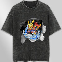 Pokemon tee shirt - 3D funny streetwear vintage t shirt - Unisex hip hop loose tops tees Dark Gray