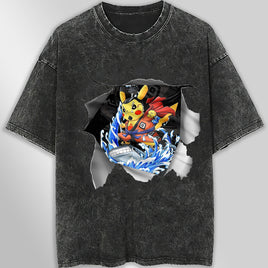 Pokemon tee shirt - 3D funny streetwear vintage t shirt - Unisex hip hop loose tops tees Dark Gray