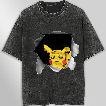 Pokemon tee shirt - 3D funny streetwear vintage t shirt - Unisex hip hop loose tops tees Dark Gray