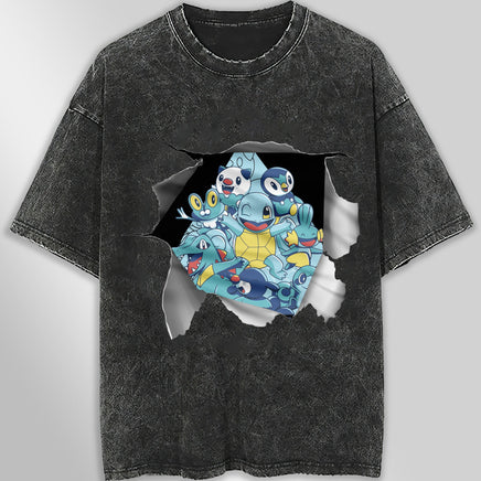 Pokemon tee shirt - 3D funny streetwear vintage t shirt - Unisex hip hop loose tops tees Dark Gray