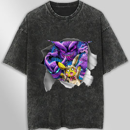 Pokemon tee shirt - 3D funny streetwear vintage t shirt - Unisex hip hop loose tops tees Dark Gray