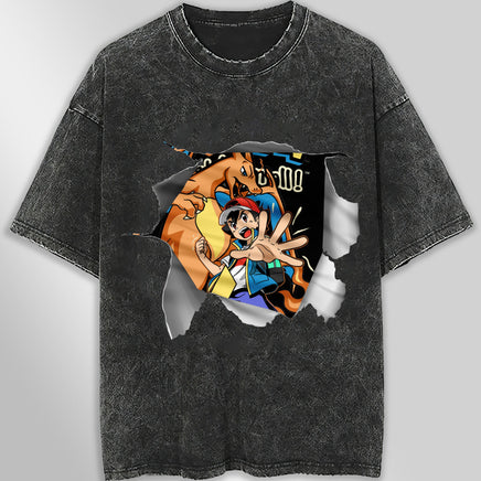 Pokemon tee shirt - 3D funny streetwear vintage t shirt - Unisex hip hop loose tops tees Dark Gray