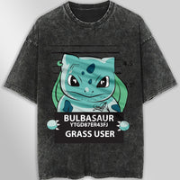 Pokemon tee shirt - Bulbasaur streetwear vintage t shirt - Unisex hip hop loose tops tees Dark Gray