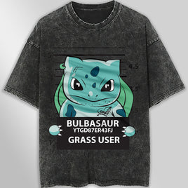 Pokemon tee shirt - Bulbasaur streetwear vintage t shirt - Unisex hip hop loose tops tees Dark Gray