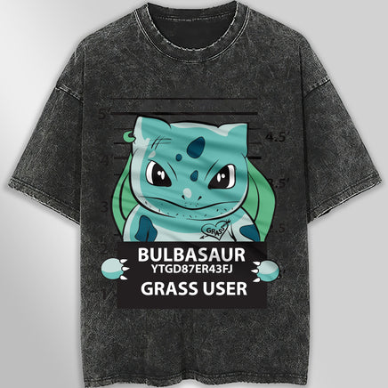 Pokemon tee shirt - Bulbasaur streetwear vintage t shirt - Unisex hip hop loose tops tees Dark Gray