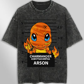 Pokemon tee shirt - Cute Charmander streetwear vintage t shirt - Unisex hip hop loose tops tees Dark Gray