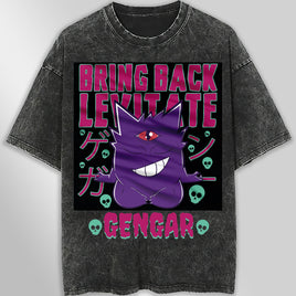 Pokemon tee shirt - Gengar streetwear vintage t shirt - Unisex hip hop loose tops tees Dark Gray
