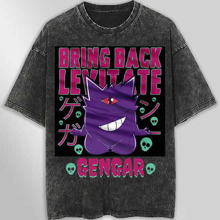 Pokemon tee shirt - Gengar streetwear vintage t shirt - Unisex hip hop loose tops tees Dark Gray