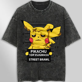 Pokemon tee shirt - Pikachu streetwear vintage t shirt - Unisex hip hop loose tops tees Dark Gray