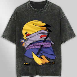 Pokemon tee shirt - Pikachu streetwear vintage t shirt - Unisex hip hop loose tops tees Dark Gray
