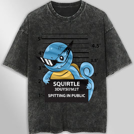 Pokemon tee shirt - Squirtle streetwear vintage t shirt - Unisex hip hop loose tops tees Dark Gray