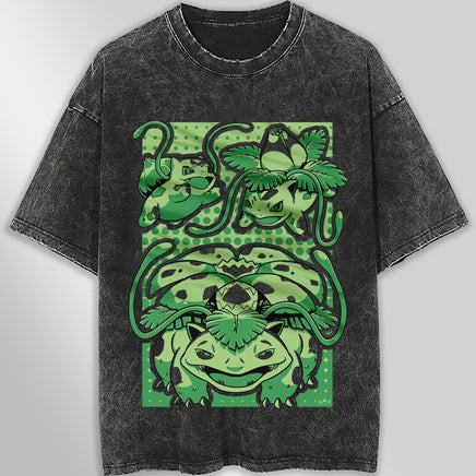 Pokemon tee shirt - Streetwear vintage t shirt - Unisex hip hop loose tops tees Dark Gray