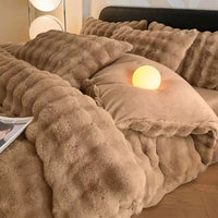Premium Four-piece Milky Fiber Thermal Coral Fleece Plush Set Coffee Color