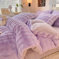 Premium Four-piece Milky Fiber Thermal Coral Fleece Plush Set Purple