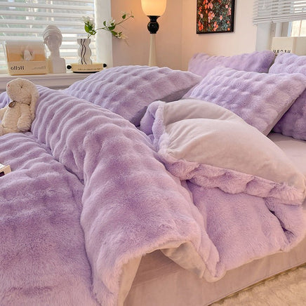 Premium Four-piece Milky Fiber Thermal Coral Fleece Plush Set Purple
