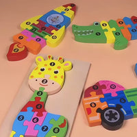 Children's Cartoon Number Animal Puzzle – Wooden 3D Fun