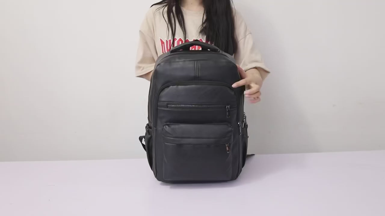Leather Backpack High Quality USB Charging PU Leather Laptop Backpacks For Men Teenagers Boys