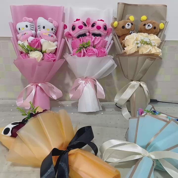 Lusy Store LLC Stitch Hello Kitty Bouquet Halloween Jack Skellington Plush Dolls Flower Bouquets Graduation Gifts Bouquet