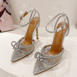 Prom shoes - High heels pointed toe wedding shose - Transparent sexy butterfly Silver