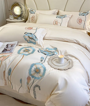 Pure Cotton Embroidered Bed Sheet Duvet Cover Set - Long - staple Cotton, Four - piece - Lusy Store LLC