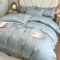 Pure Cotton Embroidered Bed Sheet Duvet Cover Set - Long-staple Cotton, Four-piece Stars Blue