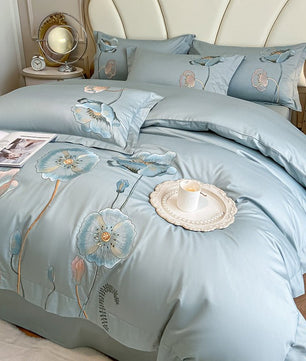 Pure Cotton Embroidered Bed Sheet Duvet Cover Set - Long - staple Cotton, Four - piece - Lusy Store LLC