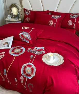 Pure Cotton Embroidered Bed Sheet Duvet Cover Set - Long - staple Cotton, Four - piece - Lusy Store LLC