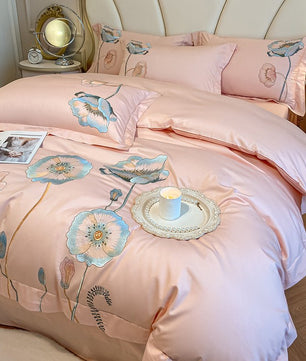 Pure Cotton Embroidered Bed Sheet Duvet Cover Set - Long - staple Cotton, Four - piece - Lusy Store LLC