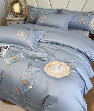 Pure Cotton Embroidered Bed Sheet Duvet Cover Set - Long - staple Cotton, Four - piece - Lusy Store LLC